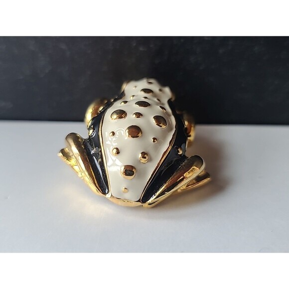 Frog Shaped Enamel Gold Tone Metal Brooch Vintage Costume Jewelry - Picture 5 of 10